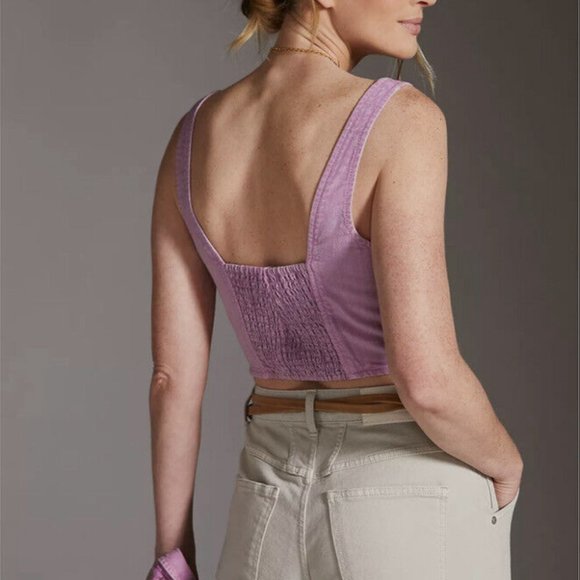 Pilcro Corset Tank Anthropologie Smocked Cropped Lilac Sleeveless Top, M, NWT - Picture 2 of 14
